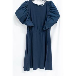 Object Spain Organic Cotton Navy Blue Ruffle Sleeve Jersey Stretch Dress L